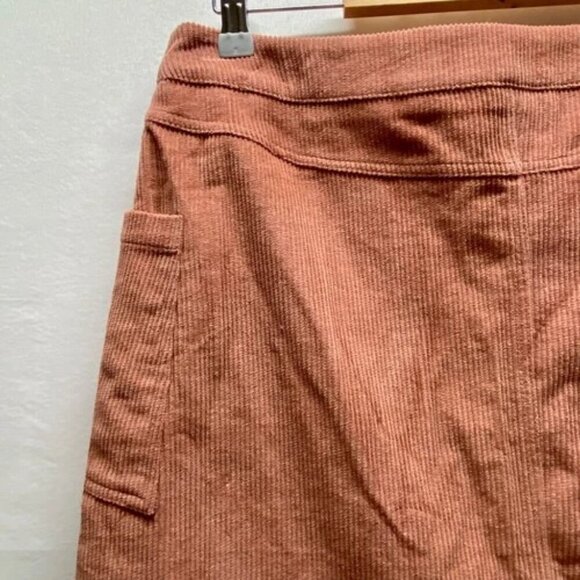 ee:some Women's Mini Skirt Large Burnt Orange Corduroy Pockets Full Front Zipper - Picture 4 of 15